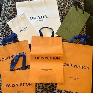 Authentic LV, Prada, and Gucci shopping bags